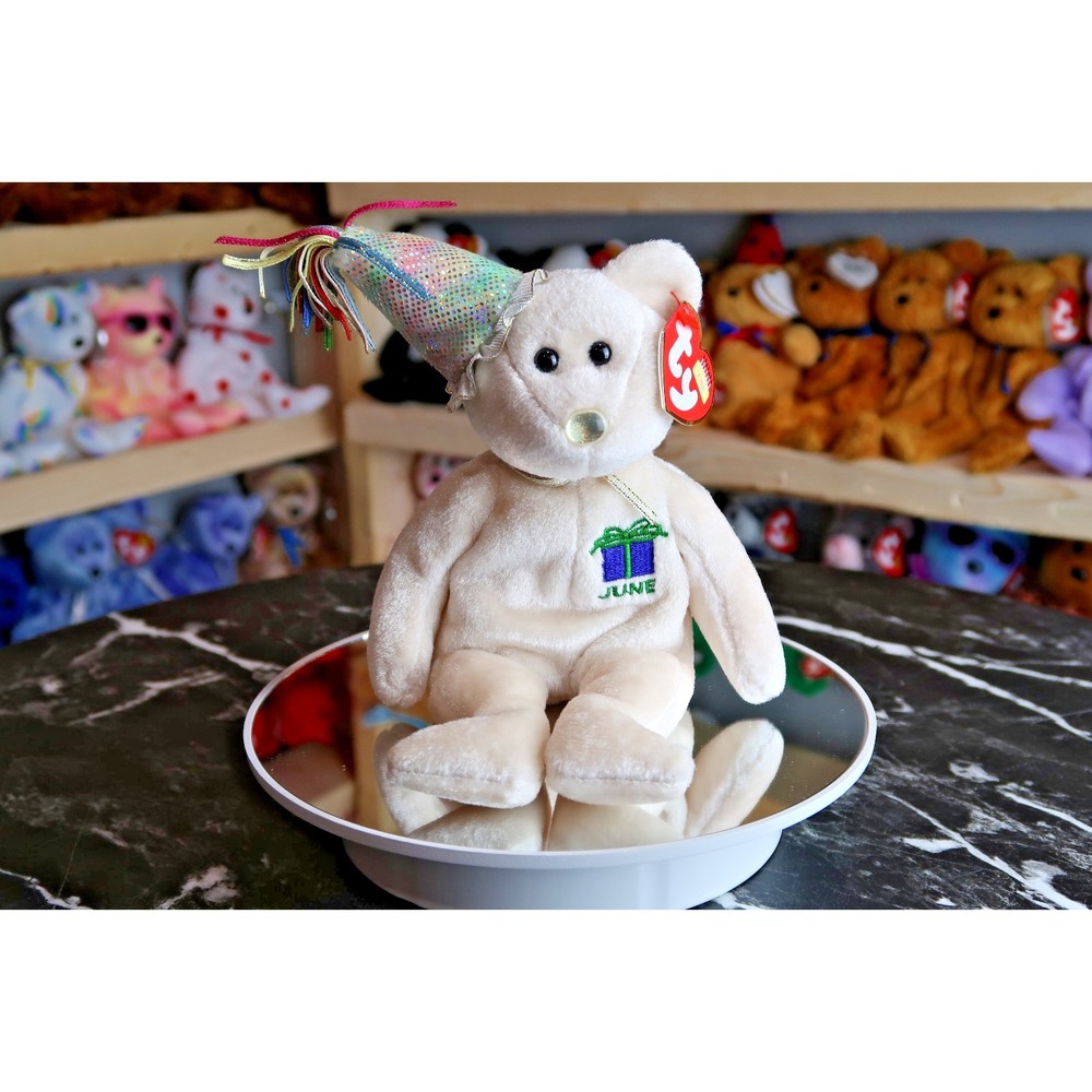 TY Beanie Baby - June Birthday Bear (Wearing Hat) | MWMT | Vintage | Rare